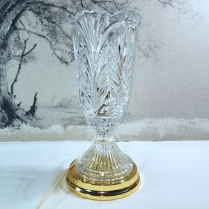 Vintage Cut Crystal Table Lamp w/ Gold Tone Base